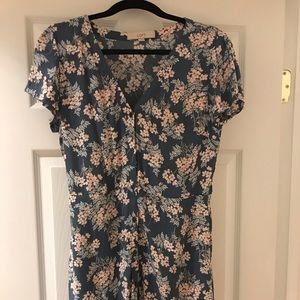 LOFT slate blue floral button dress, size 8